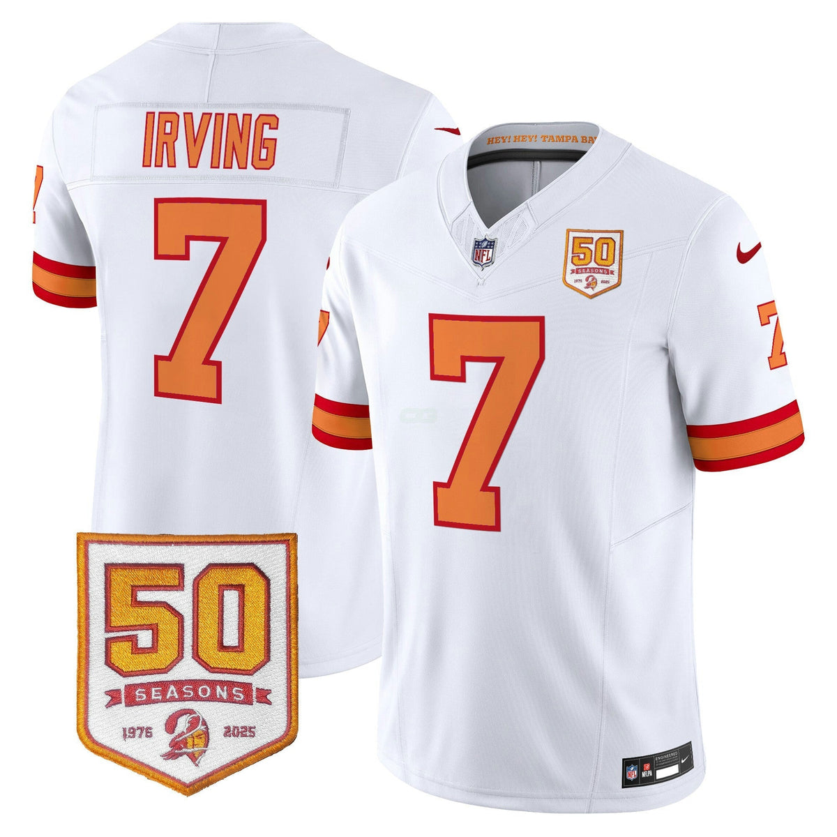 NFL Youth’s Bucky Irving Tampa Bay Throwback 50th Season Patch Vapor Limited Jersey - White