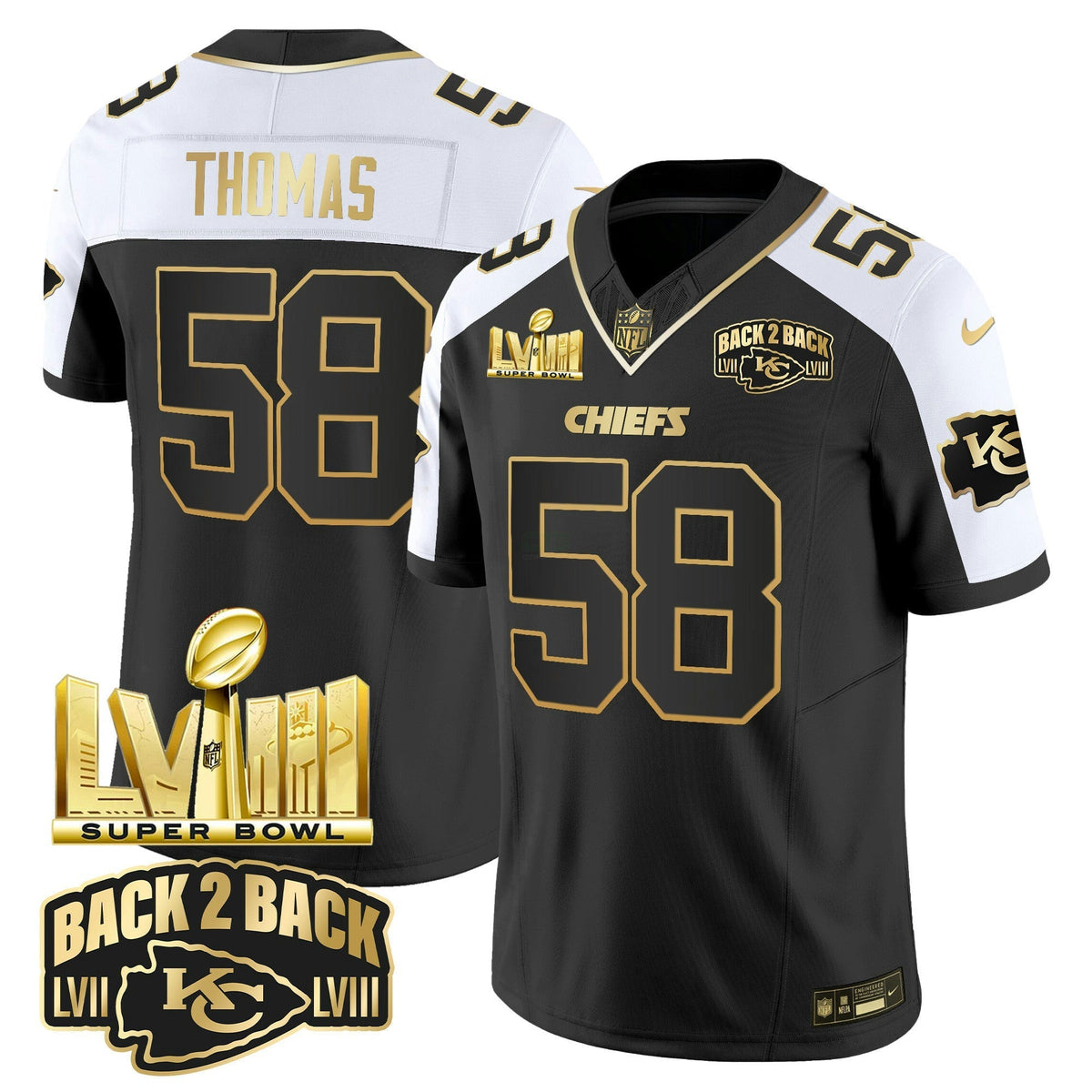 NFL Youth’s Super Bowl LVIII & Back 2 Back Gold Patch Vapor Jersey V2