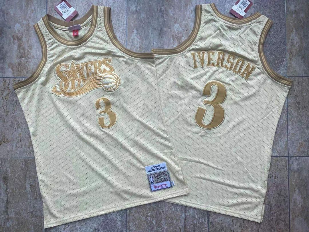 Jersey NBA Authentic Philadelphia 76ers Mitchell & Ness Hardwood Classics Allen Iverson Gold Edition 2000/01