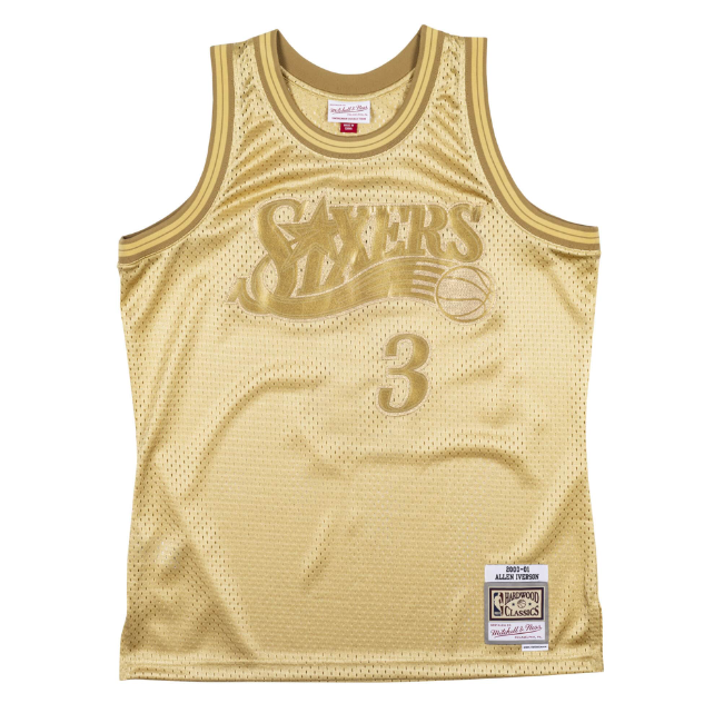 Jersey NBA Authentic Philadelphia 76ers Mitchell & Ness Hardwood Classics Allen Iverson Gold Edition 2000/01